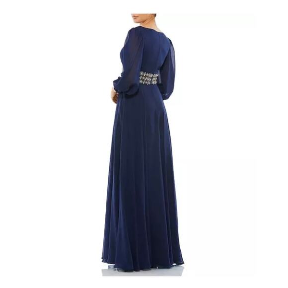 Mac Duggal Midnight Blue Beaded Belt Long Sleeve A-Line Gown Size 16 $598 - Picture 3 of 7
